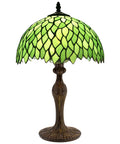 Green Tiffany Style Stained Glass Table Lamp For Desk And Bedside Use 12x12x18 Inch Antique Green Bronze Base UL Listed