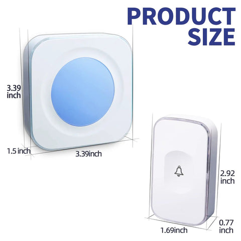 Long Range Wireless Doorbell Kit 1200 Feet Plug In Receiver System With Battery Button Flashing Light size dimensions
