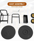 Heavy Duty Strapping Cart Dispenser With Wheels Portable Packaging Trolley Featuring Built In Tray parts with wheels, frame, and tool tray.