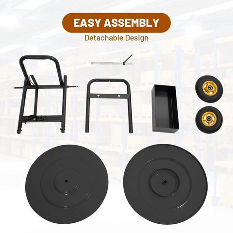 Heavy Duty Strapping Cart Dispenser With Wheels Portable Packaging Trolley Featuring Built In Tray parts with wheels, frame, and tool tray.