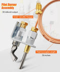 Pilot burner assembly with thermocouple, copper tubing coil, brass fittings, 11/32-32 UNS thread