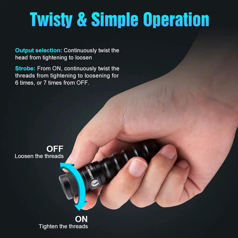 Person demonstrating twist operation on Keychain Flashlight EDC15 760 Lumens Mini Pocket Flashlight With 80 Hours Battery Life 5 Modes IPX8 Waterproof AA Powered Flood Beam For Everyday Carry Camping Hiking.