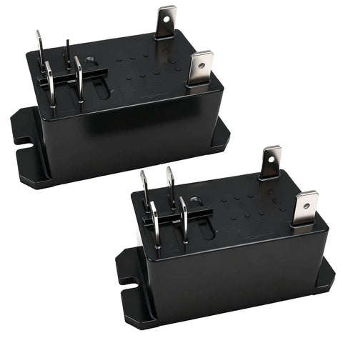 Beefy 12V DC 30A General-Purpose Relay For PCB Or Panel Mount, DPST-NO, Flange, 2-Pack, black housing, connection terminals