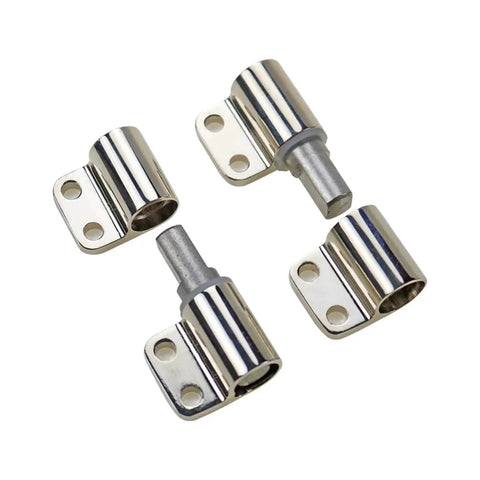 Four chrome zinc-alloy detachable damping hinge components with mounting flanges and pins