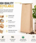 Pack Of 250 Brown Paper Tin Tie Coffee Bags With Reclosable Seal Stand Up Pouches For Coffee Cookies Bakery Packaging And Food Storage Sixteen Inch By Six And One Half Inch By Four Inch with features.