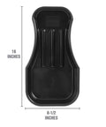 Low Profile Oil Drain Pan With Gooseneck Design 2.8 Quart Heavy Duty Chemical Resistant Plastic, top view with dimensions.
