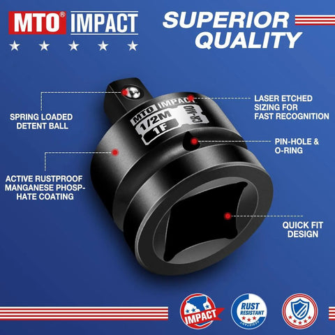 One Inch Female To One Half Inch Male Impact Socket Adapter Reducer For Impact Wrench with laser etching and rustproof coating
