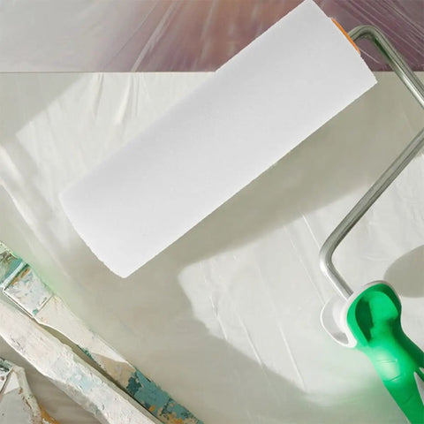 6 Piece Paint Roller Set Boasting Hella Soft Sponge Covers And Comfort Grip Handles, showing a soft sponge roller and comfort grip frame.