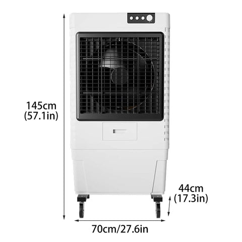 Portable Evaporative Swamp Cooler With Three Fan Speeds And 80 Liter Water Tank To Kick The Heat Fast Without Drilling Holes, front view