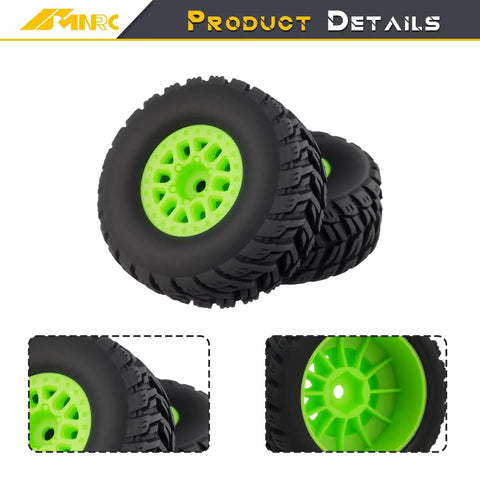 Pre Glued Wheel And Tire Set For Arrma One Sixteenth Mojave Grom RC Car Upgrade Green Rim Rubber With Internal Foam Durable Plastic Rim Easy Install Ready To Run Desert Truck Ready Performance, 1/16 RC tire set