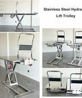 Heavy Duty Electric Hydraulic Scissor Lift Table With 660 Pound Capacity And 48V Battery Crafted From Solid Carbon Steel, shown with stainless steel structure.