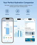 Smart Water Bottle With Glowing Sip Tracker Keeps Your Hydration Game Fresh All Day Long 24 Oz Insulated Flask app screens showing hydration progress.