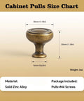6 Pack Antique Brass Zinc Alloy Cabinet Knobs And Drawer Pulls For Kitchen Cabinets, size chart with dimensions