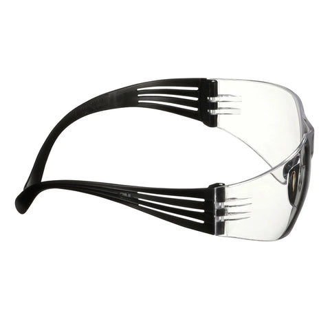 Side view of SecureFit 100 Series Safety Glasses 100 Pack On The Job With Anti Fog Anti Scratch Clear Lenses ANSI Z87 Impact Rated Black Temples