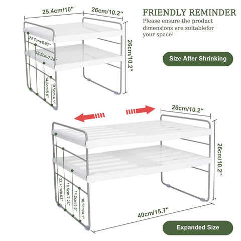 Expandable Kitchen Wrap Box Organizer Rack With Custom Adjustable Width And Height For Foil Paper Towel Storage In Pantry Cabinet Or Counter, dimensions shown.