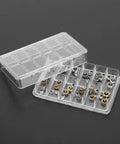 Go To Watch Crown Kit Set With 24 Pieces In 5.3mm 6mm And 7mm Sizes, Gold Silver And Copper Finishes, organized storage box