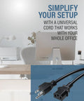 10 Foot Shielded Replacement AC Power Cord NEMA 5 15P To IEC 320C13 Cable displayed on desk with monitor