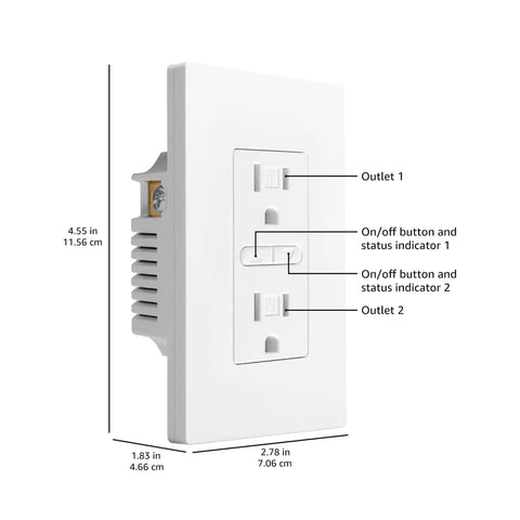 Smart In-Wall Outlet With Alexa Voice Control, Individually Controlled Outlets, No Hub Needed, WiFi Enabled, 15 Amp, white