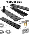 Detailed view of Secret Door Hinge Kit With 360 Degree Pivot For Hidden Doors Heavy Duty Hardware Up To 300 Lbs, showing components and sizes.
