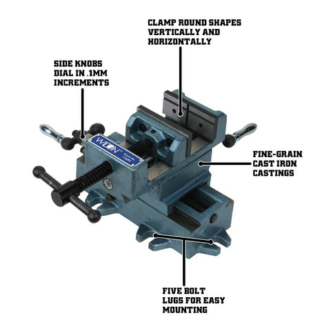 Rock Solid Cross Slide Drill Press Vise With Precision Micro Adjustment Knobs And Dead Nuts Accurate 3 Inch Jaw Capacity For Machinist Workbench Tool Rig showing fine-grain cast iron, side knobs, and mounting lugs.