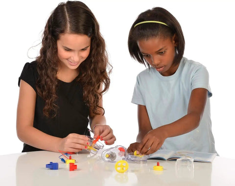 Children using Hands-On Motors And Generators Science Kit For Kids With 25 Guided STEM Experiments, Transparent Motor View.