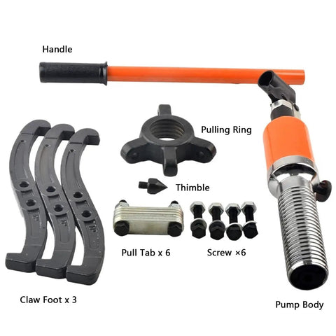 Heavy Duty Hydraulic Gear Puller Tool Kit With Wheel Bearing Separator For Auto Repair Vertical And Horizontal Pulling All In One Automotive Tools Pro Grade components including handle, claws, and screws
