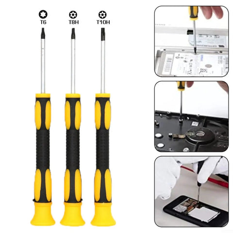 Top Tier Star Screwdriver Kit For Game Console Repair Featuring T6 T8H And T10H Bits With Center Hole Made From Hardened Steel To Safely Disassemble Xbox 360 Ps3 And Ps4 Controller Handles Without Stripping Screws Ever Again. 140mm hardened steel Torx screwdrivers set