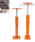 Pair Of Adjustable House Floor Jacks Built Tough To Crush Heavy Loads Measures Nineteen To Thirty Eight Inches Tall in bold orange color.