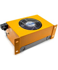 Hydraulic Air Cooler Fan With 60L Min Flow, 2.4KW Cooling Capacity, Oil Radiator Plate Heat Exchanger in yellow casing, side view