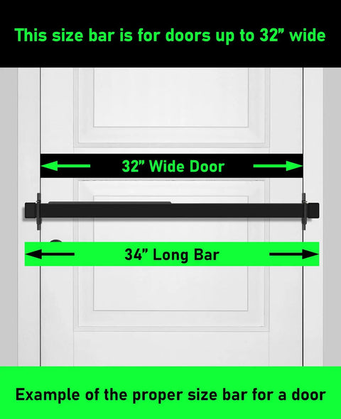 Beefy Security Door Bar For Inward Opening Doors Up To 32 Inches Black Finish, Marine Grade Aluminum Bar With Stainless Steel Brackets, Stud Mounted On Both Sides For Up To 2000 Lbs Battering Ram Resistance on 32-inch door