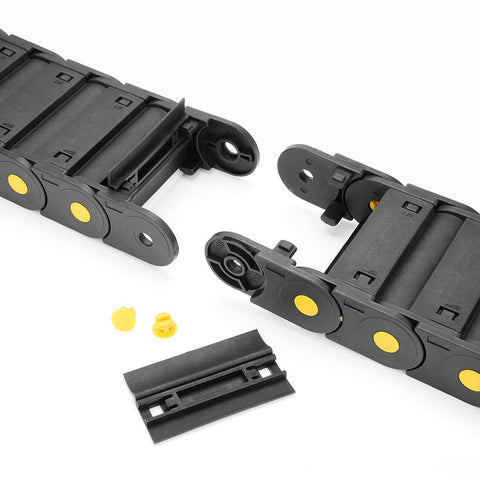 R55 25mm By 77mm Plastic Cable Drag Chain Wire Carrier With Openable Cover Closed Type 1 Meter Long components on white background