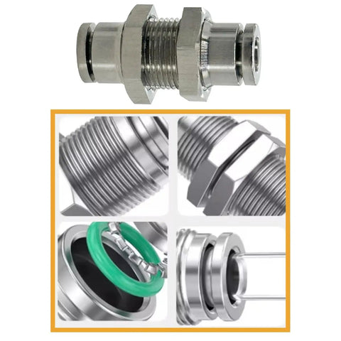 2-Pack 304 Stainless Steel Bulkhead Union Quarter Inch Tube OD Push-To-Connect Pneumatic Quick Connect Air Fitting