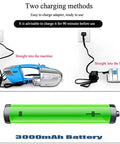 Portable Handheld Electric Strapping Machine Hot Melt Welding Banding Tool showing charging methods and 3000mAh battery.