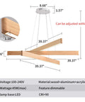 Wood Integrated LED Linear Pendant Light 31.5 Inch 18W 4000K Modern Farmhouse Fixture with measurements and features