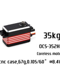 High Performance RC Servo With Steel Gears And Coreless Build Delivers Hella Fast Zero Point One Second Response Along With 35 Kg Cm Torque At Eight Point Four Volts Includes Forty Five Millimeter Arm For Serious Hobby Upgrades