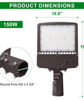 Beefed Up 300W LED Parking Lot Light With Dusk To Dawn Photocell, showing dimensions and slip fitter mount, 150W detail
