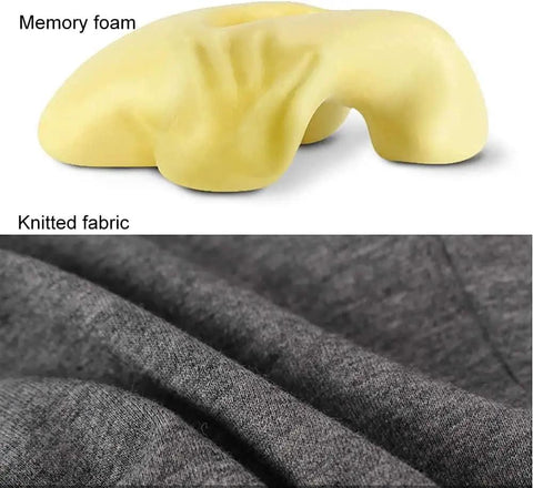 Memory Foam Wedge Desk Pillow For Napping And Travel Neck Support With Washable Velvet Cover showing yellow foam and gray fabric