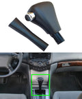 Premium Automatic Gear Shift Knob Handle for Honda Civic 2003-2005 With Easy Install Repair Tape Kit For Smooth Shifting And Solid Grip That Makes Your Ride Look Totally Fresh. black metal automatic gear shift knob with repair tape, shown installed in Honda Civic console