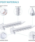 Straight Up Heavy Duty 1/4 X 1 1/4 Inch 410 Stainless Steel Hex Head Concrete Tapcon Screws close-up showing hex design and threading.