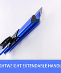 Pro Grade Skimming Blade Set For Drywall With Outer Case showing lightweight extendable handle detail.