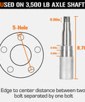 Two 5-lug trailer hub kits with 4.5-in bolt circle, silver metal tapered axle and cone bearings.