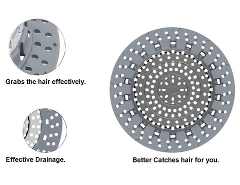 Silicone Bathtub Drain Hair Catcher And Protector For Pop Up Drains, Universal Durable Step Shaped Drain Cover, gray color close-up