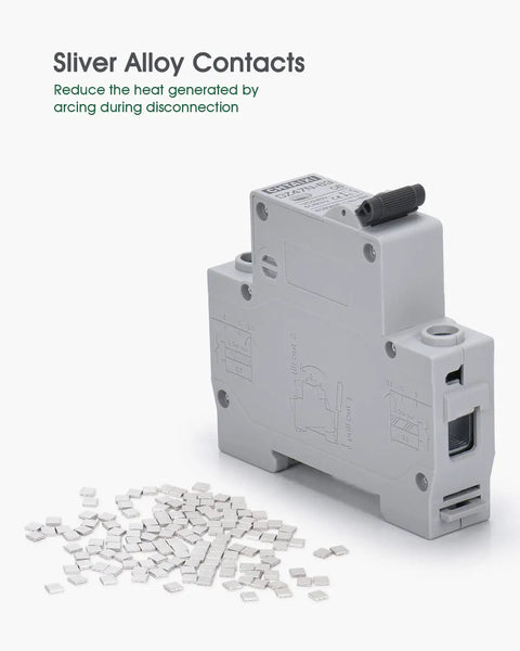 Side view of AC Miniature Circuit Breaker 20 Amp 120V 240V One Pole DIN Rail Mount MCB With Thermal Magnetic Trip Solar Disconnect Switch C20