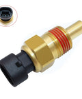 Drop In Coolant Temperature Sensor ECT For Chevy GMC Buick Cadillac Pontiac, Easy Install Direct Fit Replacement, OE Numbers 213-928, 15326386, 12146312, 25036979, TS10075, 5S1018. Brass threaded sensor with black connector, angled view