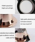Close-up of UWYTGF Retrofit Led Recessed Lighting showing PMMA optical lens, high-quality aluminum paint, and embedded clip installation.