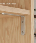 Heavy Duty Stainless Steel L Bracket Shelf Support for furniture reinforcement, installed on wooden shelf corner, 5.9 x 3.9 inch