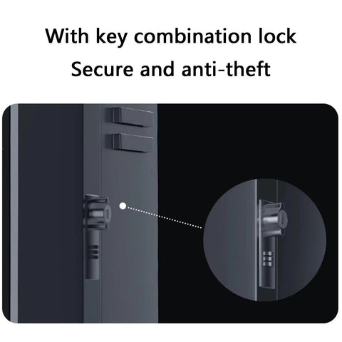 Close-up of key combination lock on Heavy Duty Outdoor EV Charger Protector With All Weather Rain Cover And Secure Anti Theft Lock Built Tough Floor Standing Steel Enclosure For Garage Driveway And Residential Use.