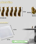 Super Dope 9 Piece Set Of Cool Cat Door Hinge Caps Featuring Snazzy Magnetic Hook And Rustic Bronze Finish dimensions and packaging details.