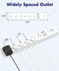 Two Pack Flat Plug Power Strips With 6 Wide Outlets And 4 USB Ports 6 Ft Extension Cord 2100J Surge Protection, wall mountable