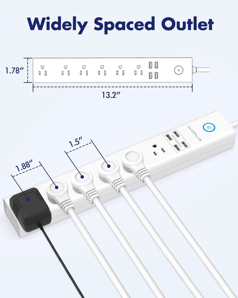 Power Strip Surge Protector With 6 Outlets And 4 USB Ports, 15 Ft Heavy Duty Extension Cord, Flat Plug, Widely Spaced
